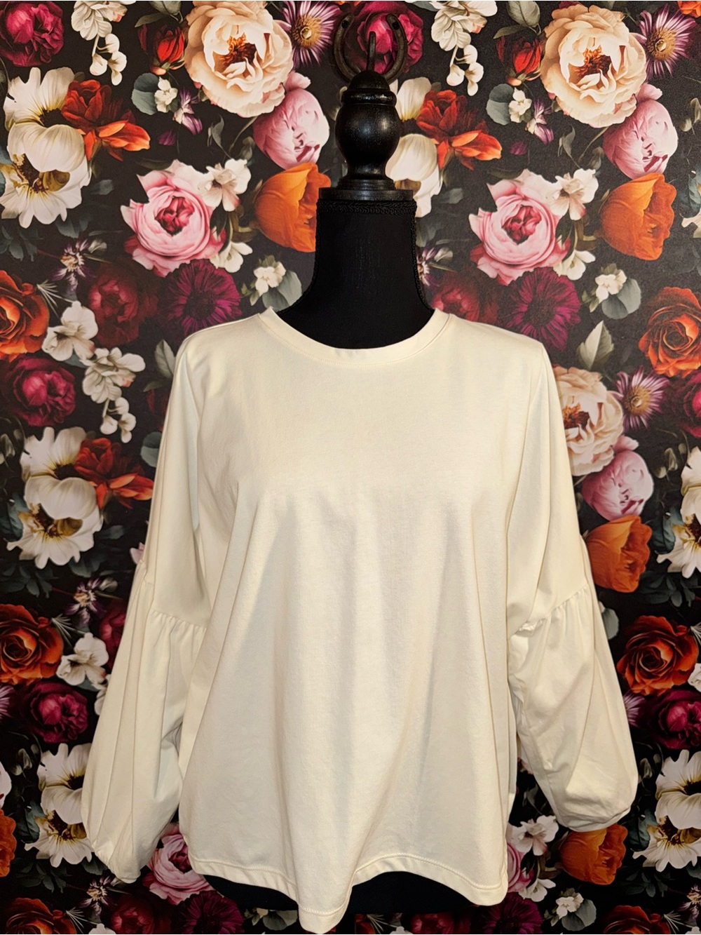 NWT Madewell Women's Cream Balloon Sleeve Top - Classic Crewneck, M